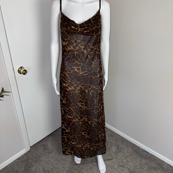 Micas Leopard Print Maxi Dress Cowl Neck Spaghetti Strap Party Dress Size M - Picture 7 of 17